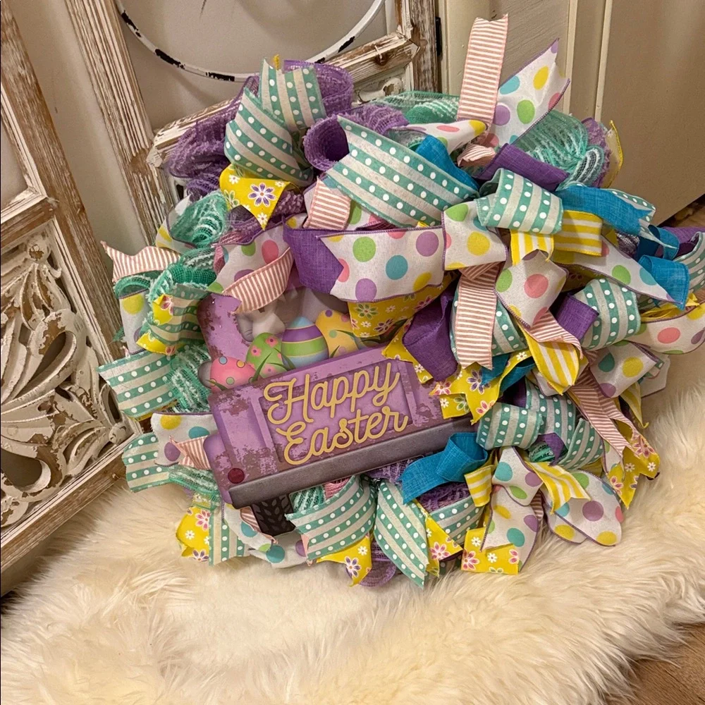Easter Polka Dot Ribbon Wreath